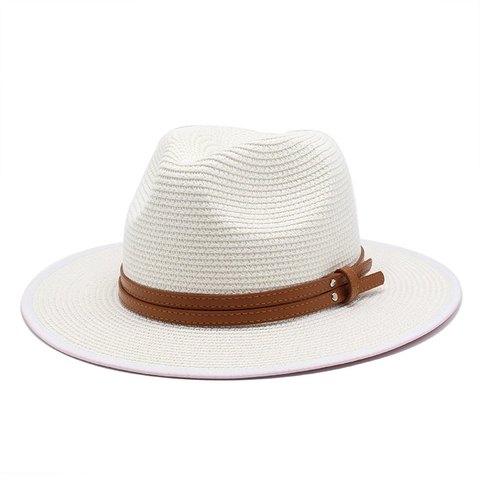 Cappello Di Paglia Fedora Panama Protezione Solare Estiva Traspirante Intrecciato A Tesa Larga Con Fascia In Pelle Rivetti Unisex