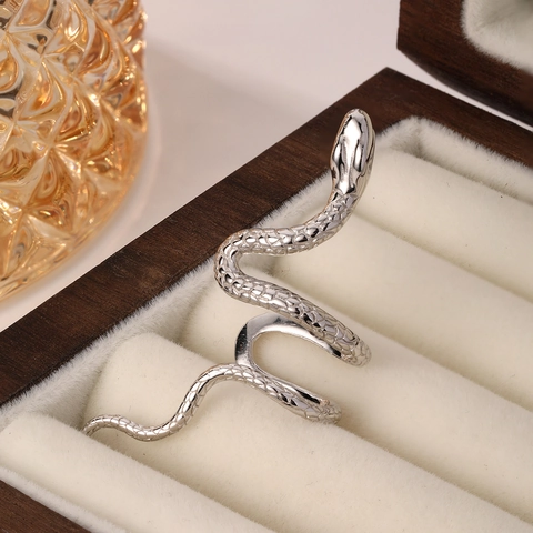 Orecchino a Clip a Forma di Serpente in Argento Sterling 925 Vintage per Uomo Donna Senza Buco Regolabile Stile Cool Gioielli