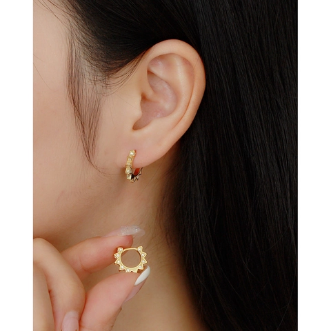 Orecchini A Cerchio Ingranaggio Raggio Di Sole Argento Sterling 925 Con Zirconia Stile Punk Metallo Per Donne