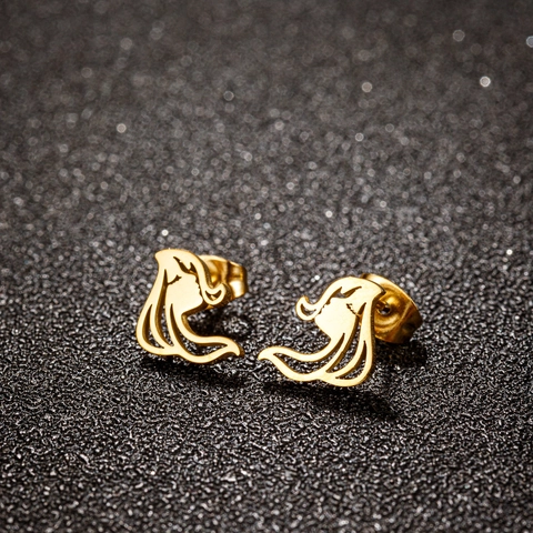 Minimalist Stainless Steel Little Girl Face Stud Earrings Sweet Long Hair Silhouette Profile Earrings Fashion Jewelry For Women