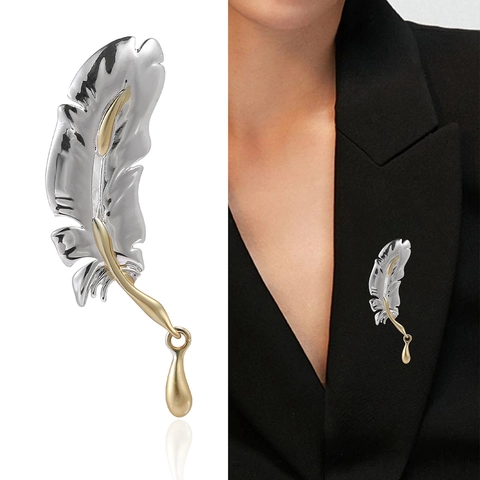 Mode Veer Speld Legering Tweekleurig Zilver Goud Met Traanhanger Voor Pak Reversspeld Unisex