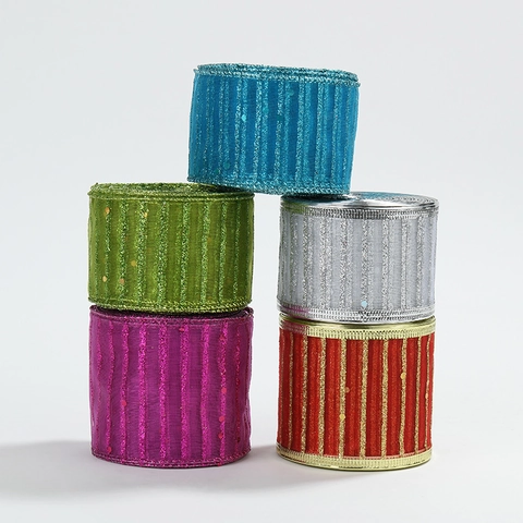 Nastro Di Natale In Organza Velata A Righe Glitterate E Paillettes Per Albero E Confezioni Regalo