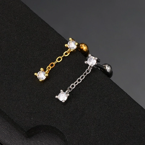 Trendige Knorpel-Ohrstecker Für Damen Kupfer Zirkonia Büroklammer Kette Piercing Schraubverschluss Gold Silber Ohrstecker Schmuck