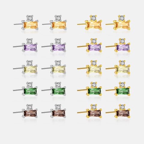 Semplici Orecchini a Bottone in Argento Sterling 925 Rettangolo Strass per Donna Eleganti Gioielli Geometrici con Pietra Colorata Orecchini Piccoli Minimalisti Regalo