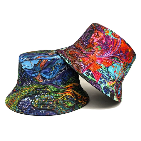 Bob Rétro Graffiti Abstrait Imprimé Polyester Réversible Psyδédélique Artistique Protection Solaire Pliable Unisexe