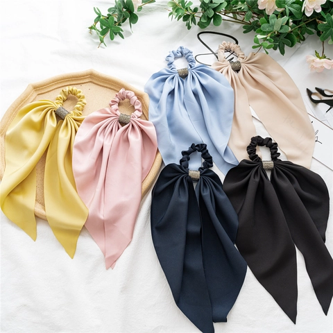 Übergroße Satin Scrunchies Mit Langem Band Schleife Strass Dekor Elastische Haargummis Für Frauen Elegant Glänzend Satinngefühl