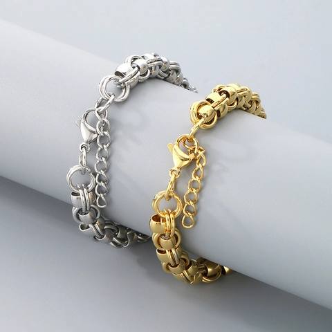 Bracciale A Catena Bizantina Unisex Acciaio Inossidabile Maglie Tonde Pesanti Regolabile Stile Industriale Minimalista Gioielli Lucidi