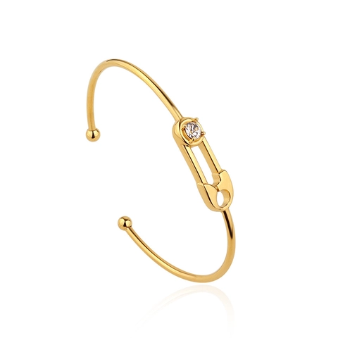 Brazalete De Alfiler De Seguridad De Acero Inoxidable Con Circón Pulido De Lujo Para Mujer