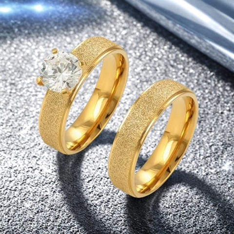 Titanium Steel Ring For Couple European Fashion Frosted Zirconia Band Ring Gold Silver Minimalist Plain Band Jewelry For Men Women
