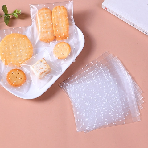 Frosted Polka Dot Self Adhesive Bags For Cookies Candy Biscuits Packaging Transparent Plastic Food Grade Gift Wrap Pouches