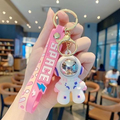 Astronaut Keychain Cartoon Space Explorer PVC Silicone Hand Strap Doll Cool Bag Charm Car Accessory For Couples