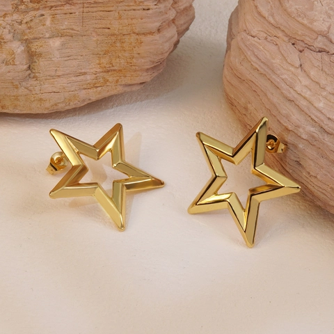 Hohlstern Ohrstecker 304 Edelstahl Vergoldet Pentagramm Minimalistische Geometrie Modeschmuck Für Frauen