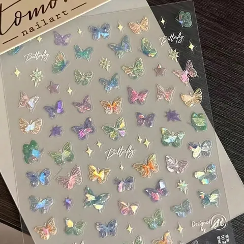 Adesivi Per Unghie Olografici Ali Di Farfalla Laser Aurora Iridescente Autoadesivi Decorazione Manicure Fai Da Te