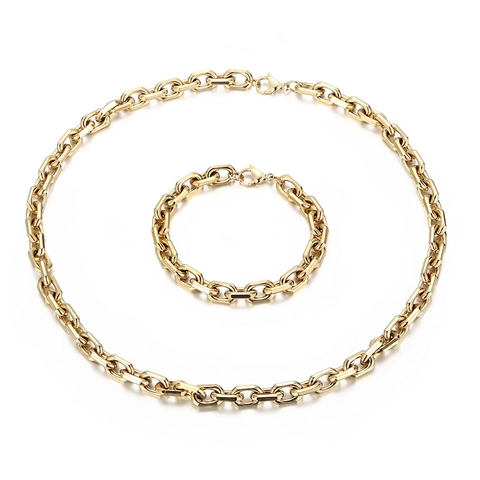 Chain Necklace And Bracelet 18K Gold Plated Stainless Steel Punk Hip Hop Jewelry Minimalist O-Chain For Men
