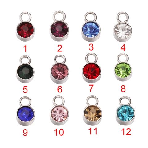 Birthstone Charms Round 304 Stainless Steel Rhinestone Pendants For DIY Jewelry Making Colorful Gemstone Accessories