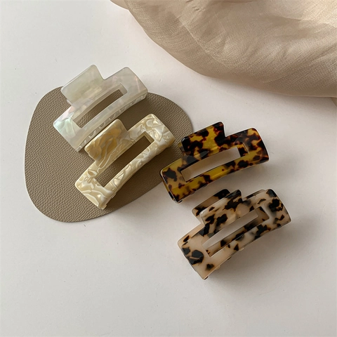 Mollette Per Capelli Rettangolari Eleganti In Acetato Design Cavo Stampa Leopardata Tartaruga Per Donne