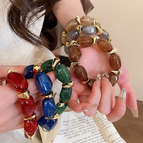 Bracciale Di Perline Acrilico Glitter Perle Ovali Distanziatori Lega Geometrici Gioielli Moda Donna
