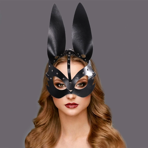 Leder Hasenmaske Bunny Ears Studded Punk Für Maskerade Party Halloween Cosplay Kostüm Zubehör Verstellbar