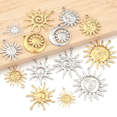 Stainless Steel Sun Moon Face Charms Pendants Vintage Retro Style For DIY Jewelry Making Necklace Bracelet Components