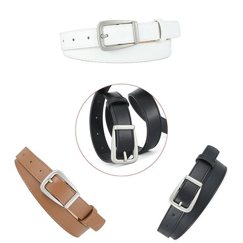 Cintura da Donna Semplice in Pelle PU Elegante Tinta Unita con Fibbia ad Ardiglione Cintura Sottile Versatile Decorazione per Abiti Accessorio di Moda