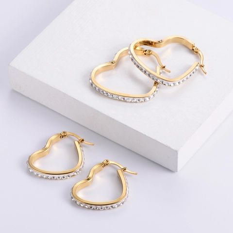 Hart Ring Oorbellen Roestvrij Staal Verguld Met Steentjes Modieuze Sieraden Voor Dames