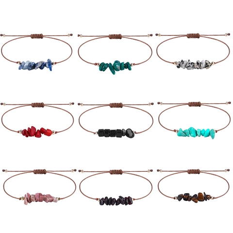 Bohemian Natural Gravel Gemstone Bracelet Handmade Woven Wax Cord Adjustable Healing Crystal Jewelry For Women