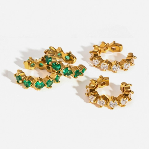 Ear Cuff Rotondi Con Zirconi Cubici Colorati Scintillanti Acciaio Inossidabile Placcato Oro 18K Orecchini Geometrici Senza Buco