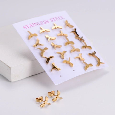 Minimalist Dragonfly Stud Earrings 316L Stainless Steel 18K Gold Plated Animal Jewelry Gift For Women