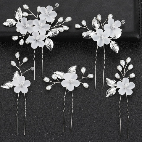 Braut Legierung Künstliche Perle Strass Blume Blatt U-Förmige Haarnadel Set Hochzeit Party Romantische Wald Stil Kopfschmuck Damen