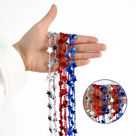 Independence Day Star Bead Necklace Electroplated Plastic Pentagram Patriotic Party Decor For Adults And Kids