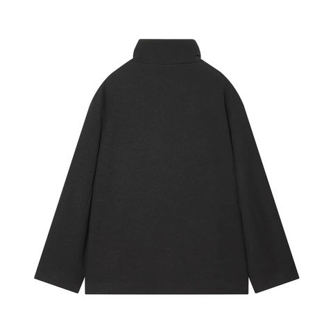 Women Stand Collar Short Jacket Coat Single Breasted Long Sleeve Wool Texture Solid Color Elegant Outerwear
