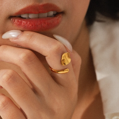 Geometric Irregular Open Ring 18K Gold Plated Stainless Steel Minimalist Adjustable Jewelry For Women