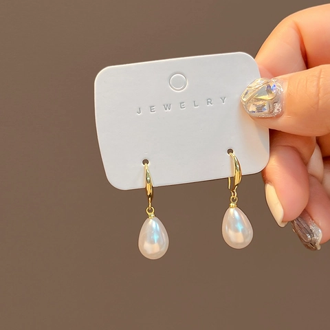 Korean Style Minimalist Copper Teardrop Artificial Pearl Drop Earrings Gold Plated Elegant Commuter Jewelry Gift For Women