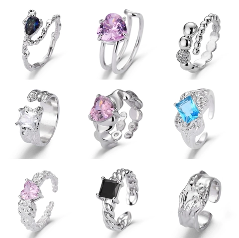 Anillo Abierto de Cobre con Pliegues Irregulares de Diseño de Nicho Para Mujer Joyería de Dedo Ajustable con Strass Minimalista Regalo
