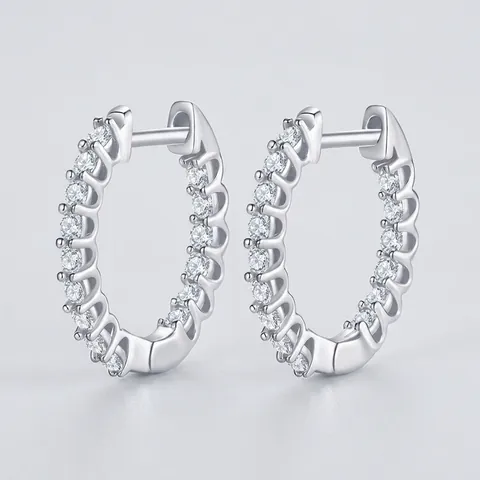 Moissanite Hoop Earrings With 925 Sterling Silver Earring Post Round Circle Geometric Light Luxury Fashion For Women