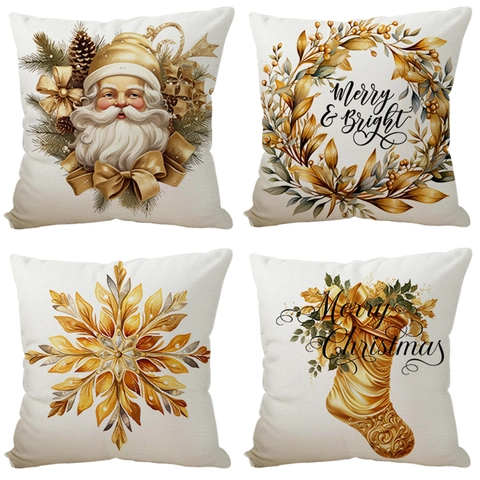 Funda De Cojín De Navidad Lino Funda Decorativa Patrón Reno Muñeco De Nieve Para Sofá De Sala