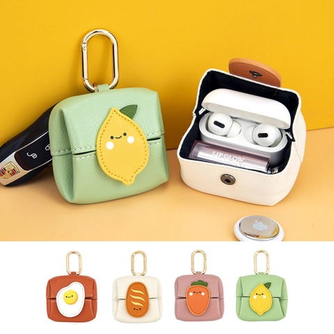 Mini Porte Monnaie Étui Écouteurs Cuir PU Microfibre Motif Fruit Alimentaire Dessin Animé Mignon Pendentif Porte Clés