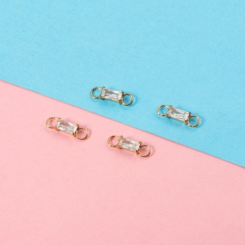 Connecteur Zircon Rectangulaire Acier Inoxydable Plaqué Or 18K Double Trou DIY Collier Bracelet Accessoire Bijoux