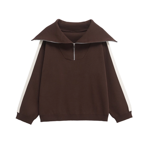 Sudadera De Punto Con Media Cremallera Y Pantalones De Pierna Ancha Con Rayas Laterales Ropa Casual De Calle