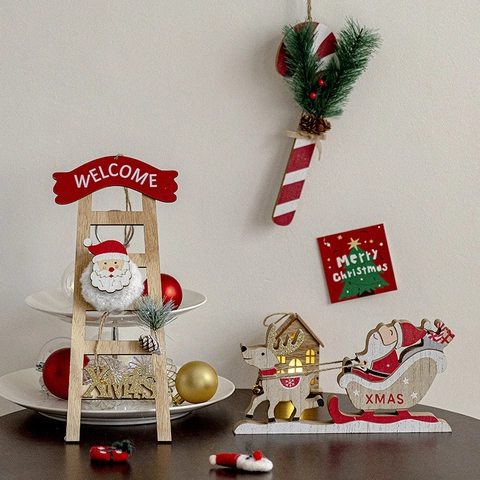 Addobbi Natalizi In Legno Babbo Natale Pupazzo Di Neve Slitta Di Renne Scala Decorazione Da Appendere Per Albero Festa Festiva