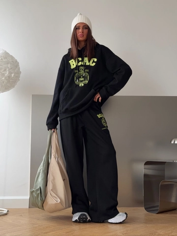 Casual Streetwear Hoodie And Straight Leg Pants Cotton Polyester Heavy Embroidery Long Sleeve Athletic Fashion Women