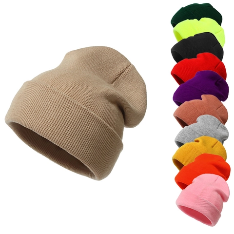 Winter Knitted Beanie Hat Cuffed Solid Color Acrylic Warm Ribbed Cap For Men Women Outdoor Daily