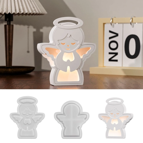 Angel Silicone Mold DIY Epoxy Resin Plaster Projection Light Hollow Out Christmas Ornament Desktop Decor Praying Angel