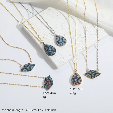 Bohemian Copper Evil Eye Pendant Necklace For Women Vintage Geometric Zirconia Inlaid Gold Silver Clavicle Chain Jewelry