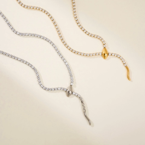 18K Vergulde Roestvrijstalen Slang Tennis Halsketting Zirkonia Serpent Hanger Sleutelbeen Ketting Voor Vrouwen Sieraden Cadeau
