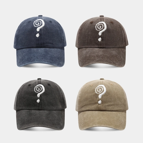 Baseball Cap Washed Cotton Embroidered Question Mark Spiral Sun Protection Casual Vintage Unisex Adjustable