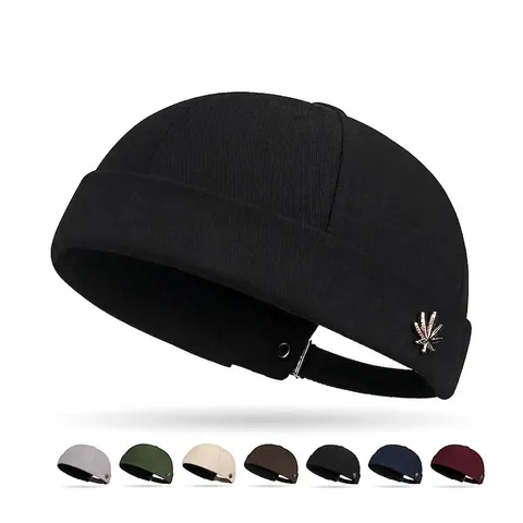 Gorro Docker Retro De Algodón Sin Ala Con Etiqueta De Hoja De Membrillo Metálica Ajustable Streetwear Hip Hop