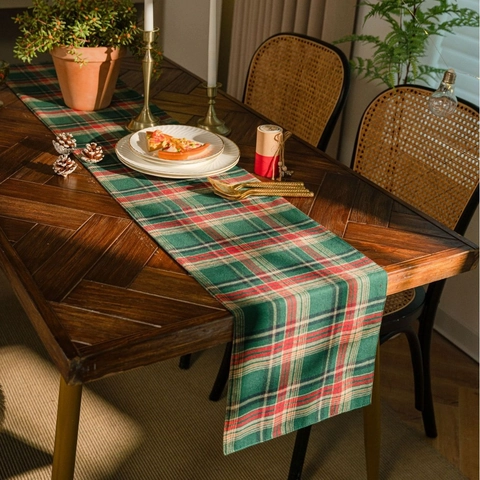 Christmas Plaid Table Runner And Placemats Cotton Linen Fabric Festive Holiday Home Dining Decor Classic Gingham Design