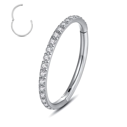 G23 Titanium Septum Ring Zircon Inlaid Hinged Clicker Seamless Ear Cartilage Hoop Piercing Jewelry For Women Men