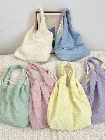 Bolso De Mano Con Textura De Burbujas Estilo Coreano Gran Capacidad Ligero Color Sólido Poliéster Suave Bolso De Hombro